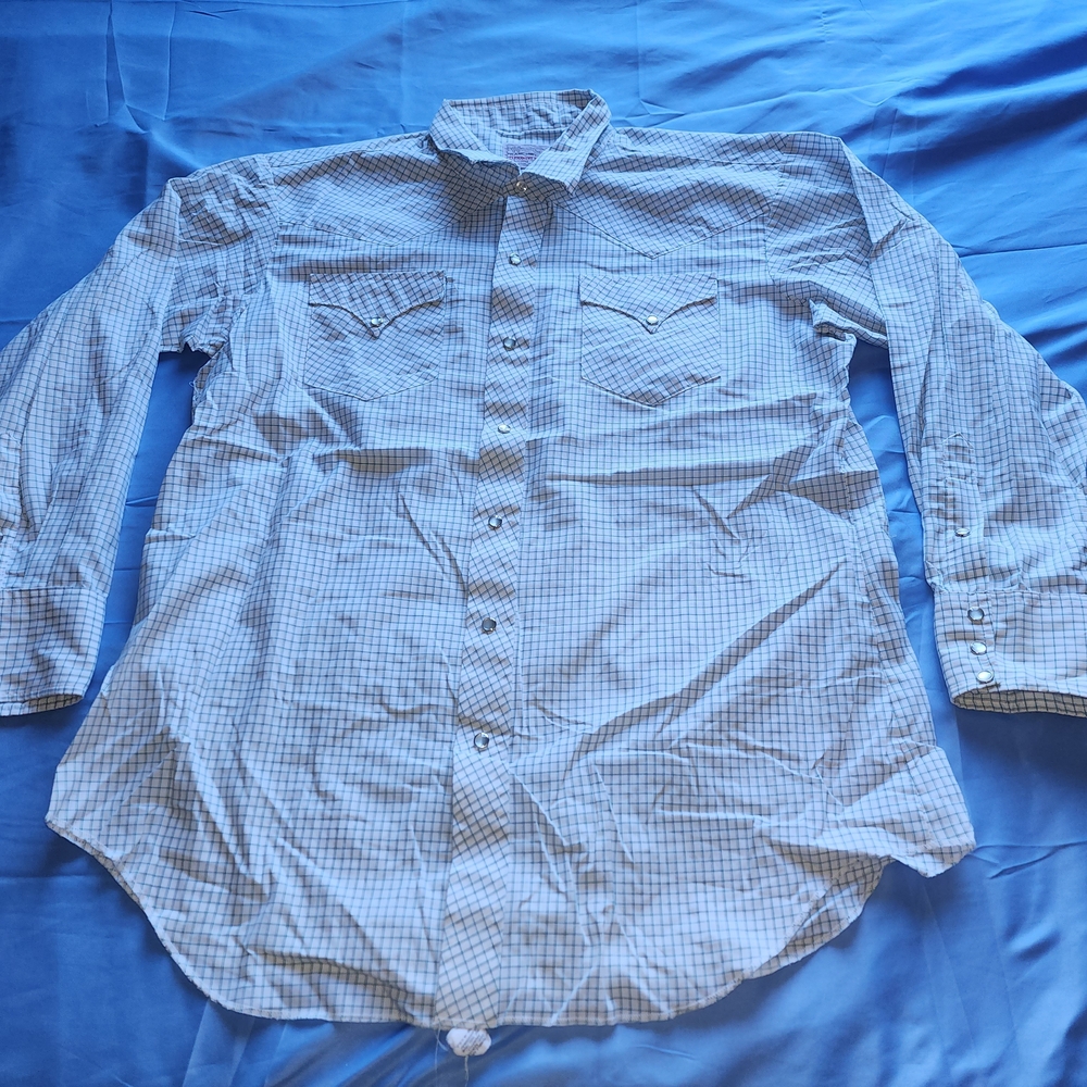 H BAR C RANCHWEAR PERMANENT PRESS PEARL SNAP WESTERN COWBOY  PLAID LS WHITE/BLUE